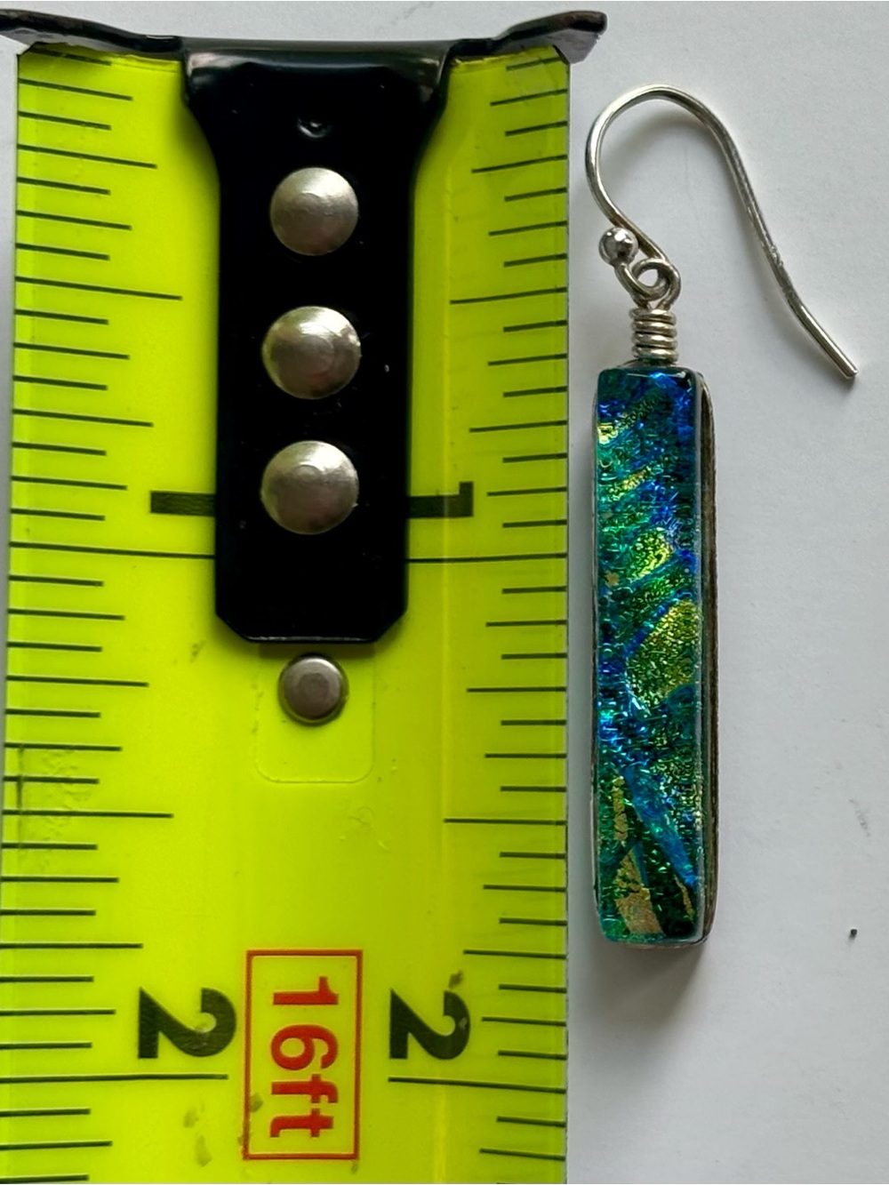Artisan Dichroic Fused Glass Bar Earrings – Sterling Silver 925 - Picture 7 of 8